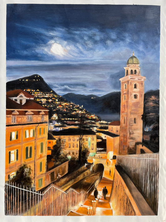 Transform Your Memories into Art: Custom Oil Paintings from Your Photos (Like Funicular Lugano Stazione and Mount Monte Brè)